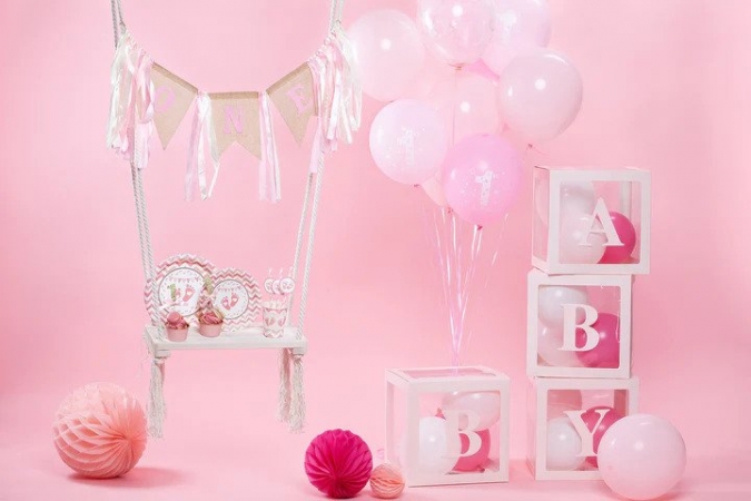 Банер гирлянд с панделки и текст One / Първи рожден ден момиче /Pp/