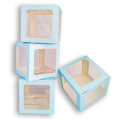 Комплект 4бр. декоративни прозрачни кутии за балони - Love, Baby, Boy, Girl ...цвят син /Tr/