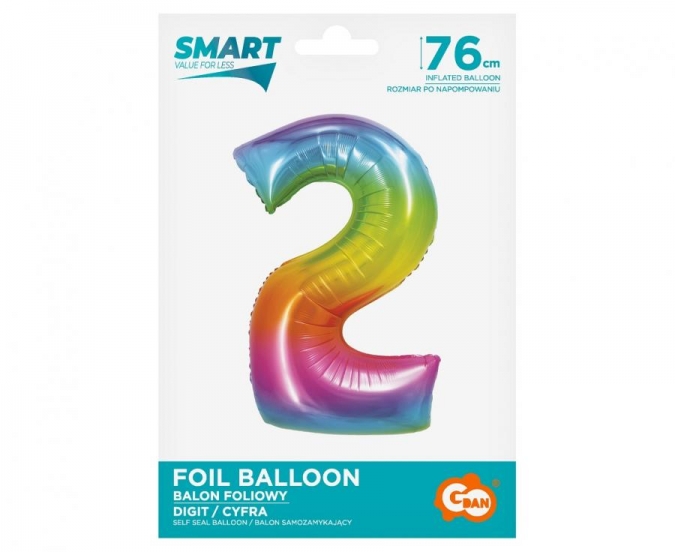 Фолиев балон цифра 2, цвят дъга 76 см /Gd/