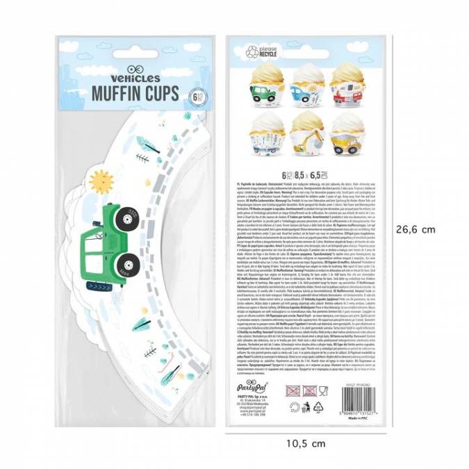 Подложка за мъфини Транспортни средства, кола, багер, пожарна, 6 бр. в опаковка /Pp/