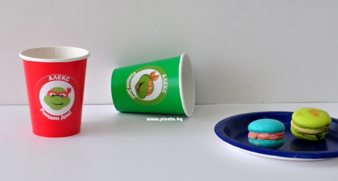 Персонализирана хартиена парти чашка 250 мл Костенурките Нинджа, 6бр. пакет