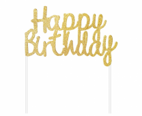 Декорация за торта Happy Birthday, цвят злато брокат /Gd/