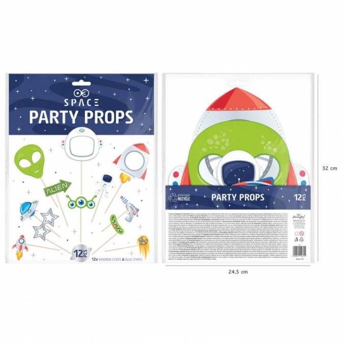 Пропсове за забавни снимки и декорация Космос, космонавт, ракета, 12 бр. в опаковка /Pp/