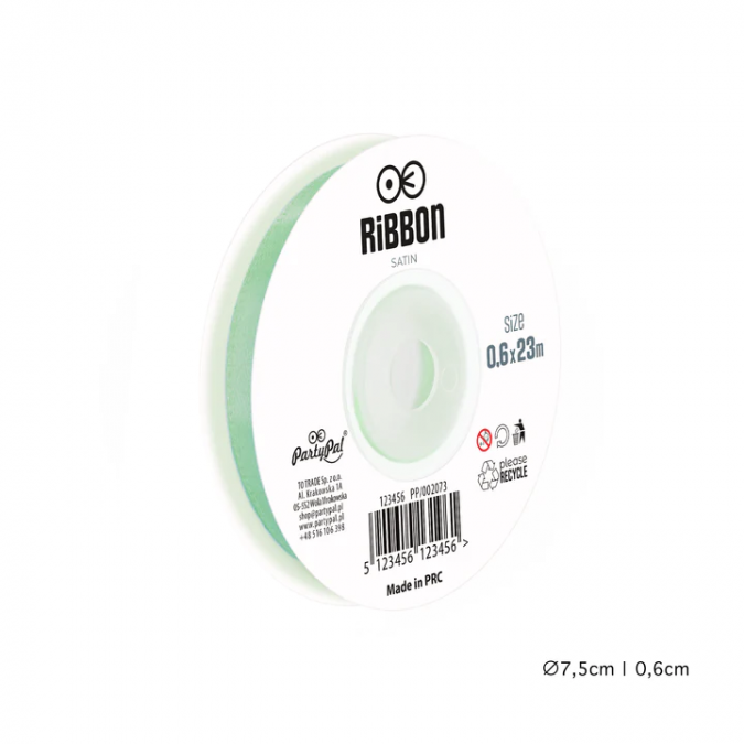 Сатенена лента, цвят зелен мента, 0,6х23м /Pp/