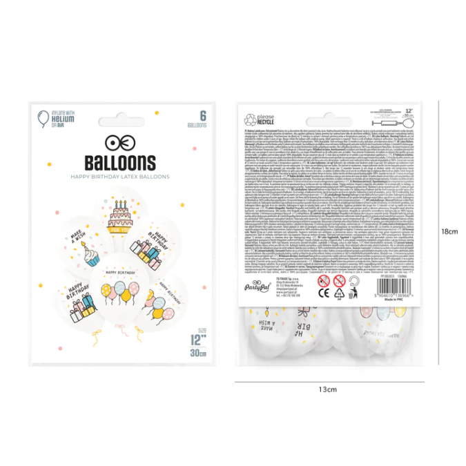 Комплект 6 бр. балони с надпис Happy Birthday, микс пастелни цветове /Pp/