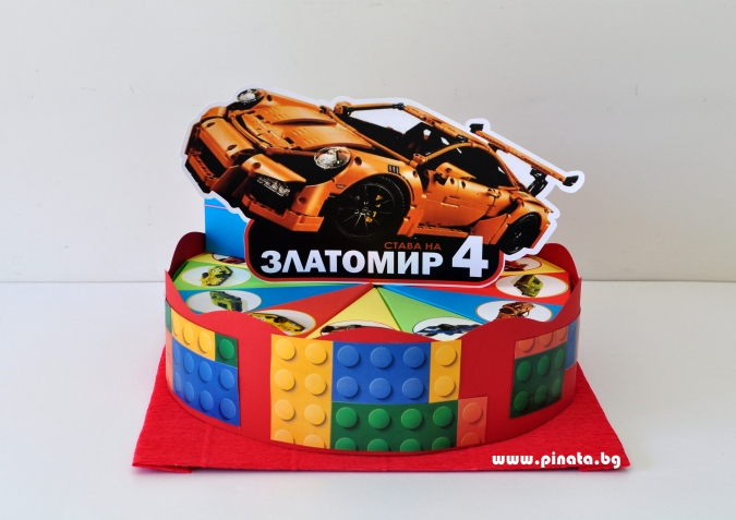 Хартиена торта с тематична декорация и персонализация Лего Коли