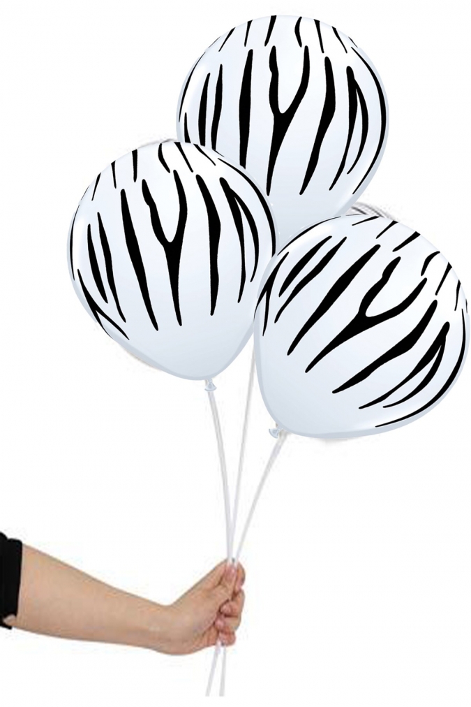 Балон с печат Зебра Сафари Джунгла, диаметър 30 см, 5 бр. в пакет