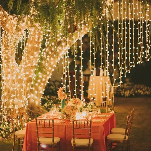 Светеща завеса за декорация от 300 LED лампички 3х3м,  топла бяла светлина /Ch/