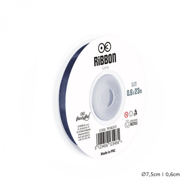 Сатенена лента, цвят тъмно син, 0,6х23м /Pp/