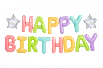 Фолиев надпис Happy Birthday различни пастелни цветове, 395х35см /Pd/