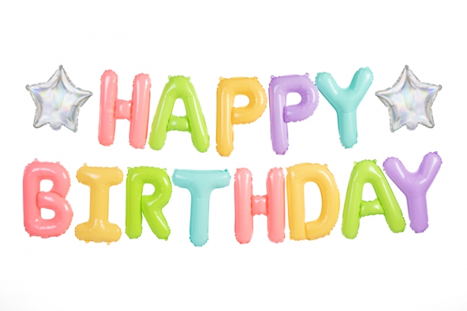 Фолиев надпис Happy Birthday различни пастелни цветове, 395х35см /Pd/