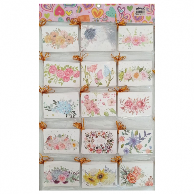 Мини поздравителна картичка, Цветя с брокат, 9x6см, различни стилове /Tr/