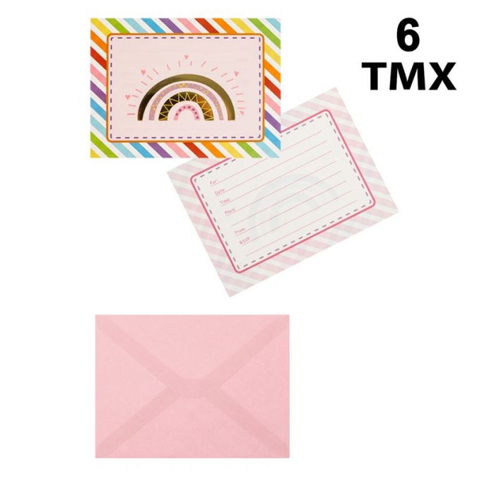 Покана за рожден ден Дъга, с включени пликове, 6 бр. в опаковка /Mb/
