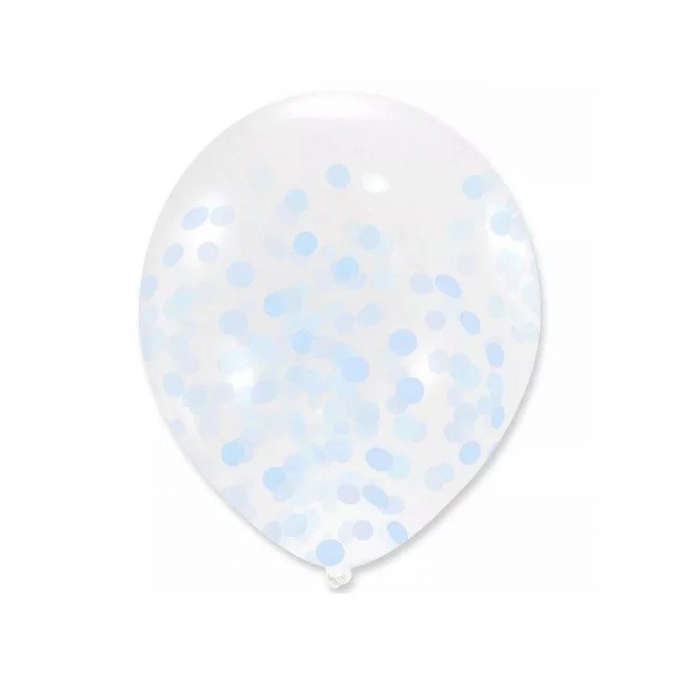 Прозрачни балони със светло сини конфети  30 см диаметър, 10 бр. в опаковка /Pp/