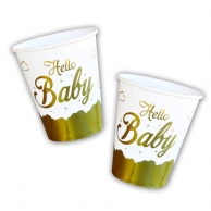 Хартиена парти чашка злато гланц Бебе / Hello Baby , 6 бр. в опаковка