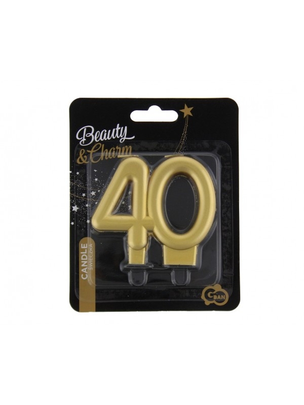 Свещичка за рожден ден, металик цвят злато, юбилей 40 години /Gd/