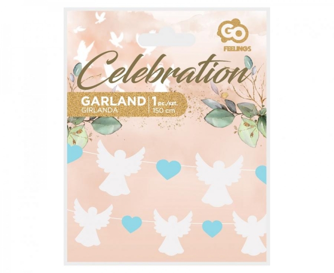Гирлянд за декорация от Ангели и сърца в синьо, кръщене, 1,50 м. /Gd/