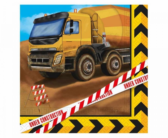 Парти салфетки Строителни машини, багер, камион, 33х33 см, 20бр. в пакет /Gd/