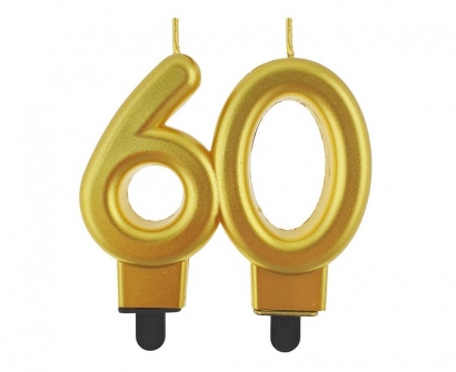 Свещичка за рожден ден, металик цвят злато, юбилей 60 години /Gd/