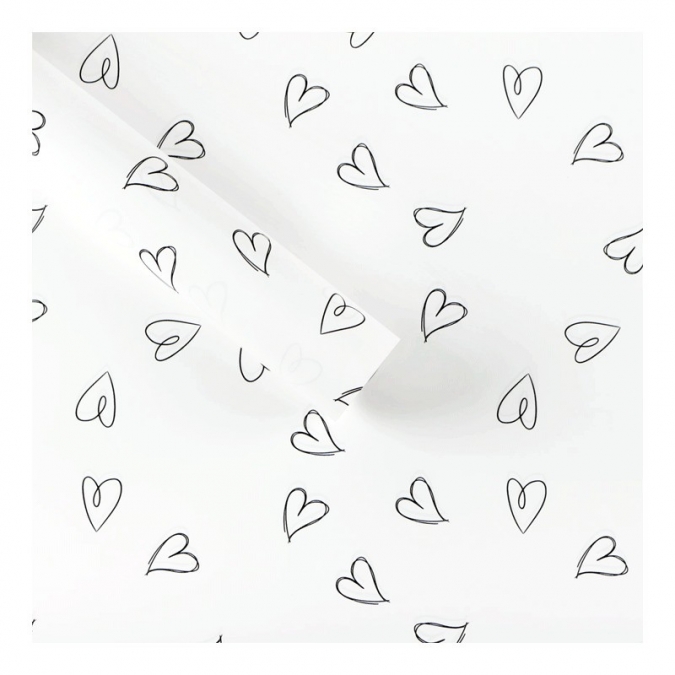 Опаковъчна хартия цвят бял, "Сърца", 55,5 х 54,5 см. /Km/