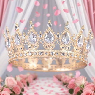 Метална корона с камъни за декорация на торта и тематични партита, цвят злато /Tm/