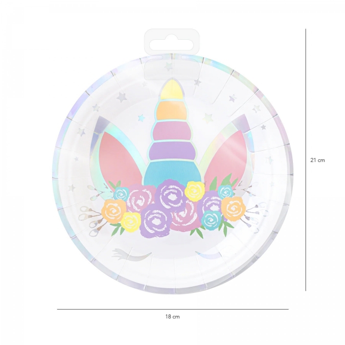 Хартиени парти чинийки Еднорог 18 см, 6 бр. в опаковка /Pp/