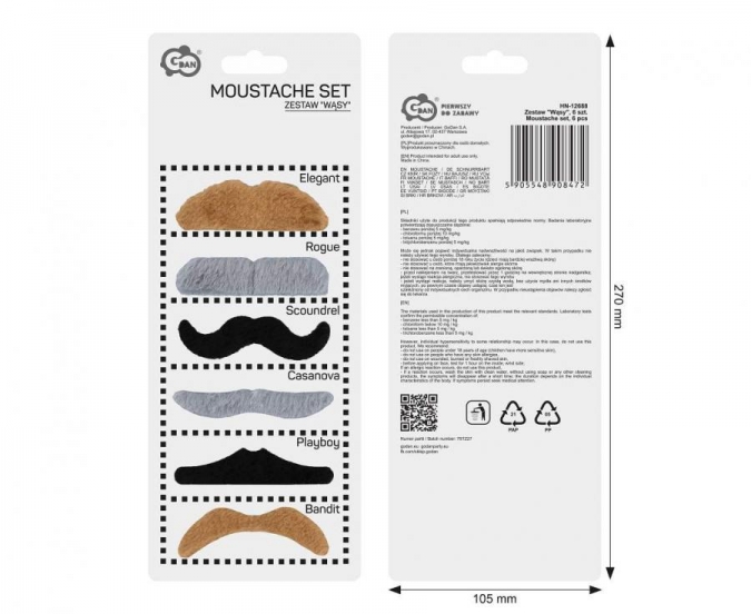 Мустаци комплект 6бр., различни модели /Gd/