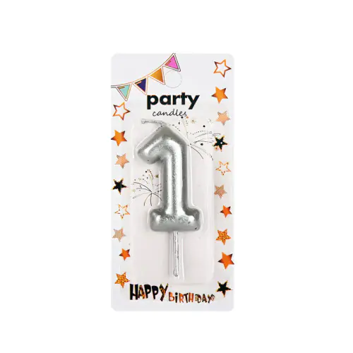 Свещичка металик цвят сребро, цифра 4 /Km/