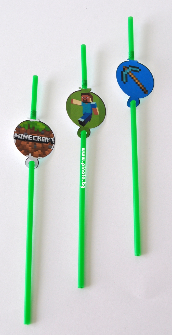 Тематични парти сламки с облър Майнкрафт, 10 бр. в пакет