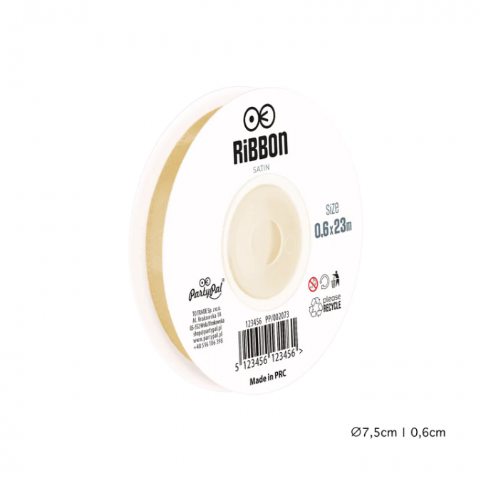 Сатенена лента, цвят злато, 0,6х23м /Pp/