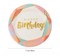 Хартиена чинийка златни букви Happy Birthday, 18 см диаметър, 10 бр. /Gx/