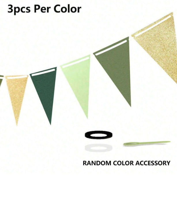 Банер гирлянд за декорация, златни брокат и зелени флагчета, 1,50 м. /Ch/