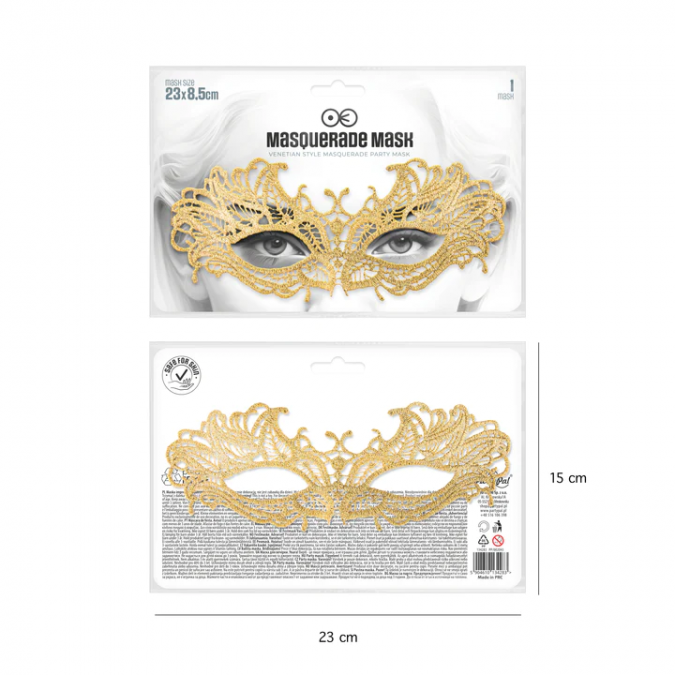 Венецианска дантелена маска, цвят злато, 23х8,5см /Pp/