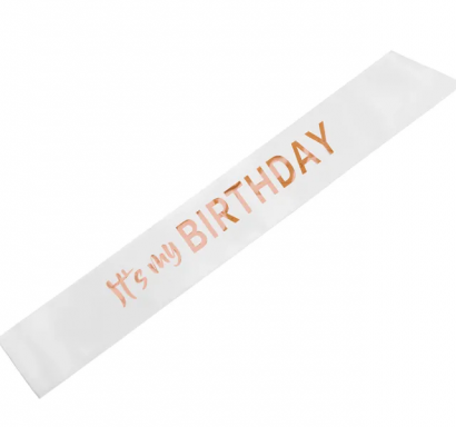 Лента It's my birthday, цвят бяло и розово злато /Pd/