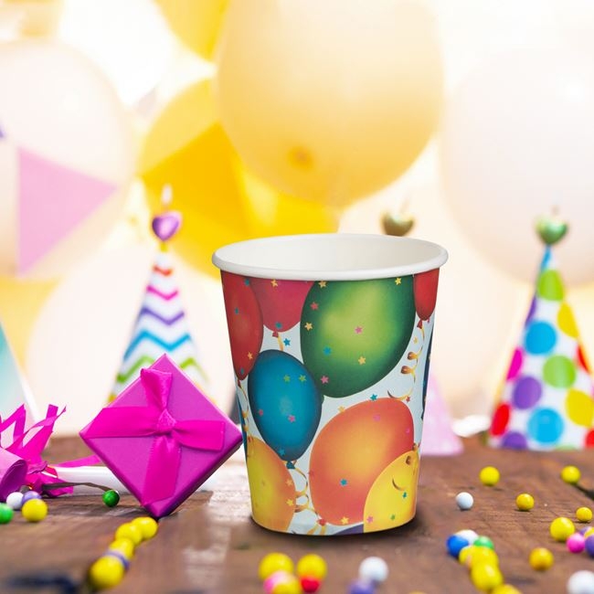 Хартиена парти чашка шарени балони, 10бр. в пакет /mb/