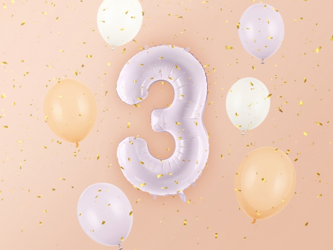 Фолиев балон цифра 3, цвят лилав, 72 см височина /Pd/