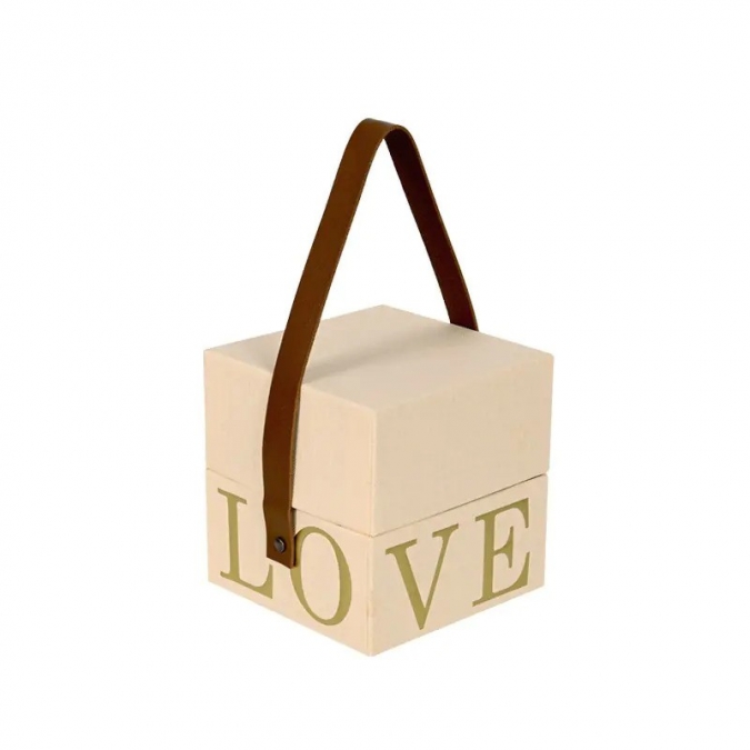 Подаръчна кутия "Love" с кожена дръжка, екрю /Km/