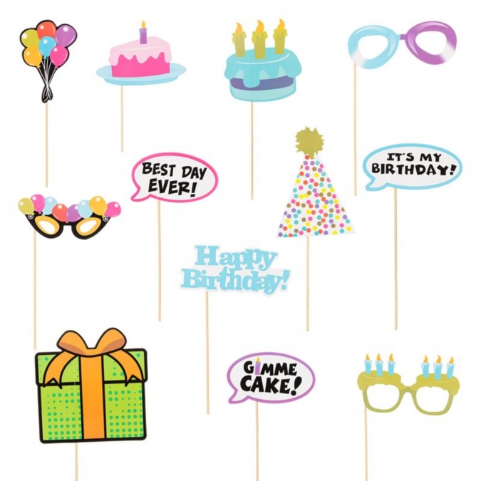 Пропсове за забавни снимки Рожден Ден / Happy Birthday, 12 бр комплект /mb/