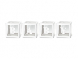 Комплект 4бр. декоративни прозрачни кутии за балони с букви Baby, цвят бял /Pd/