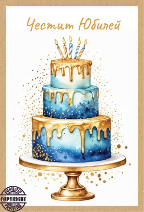 Картичка крафт картон "Честит Юбилей",  с включен плик и послание, 10,5х15,5см /Dt/