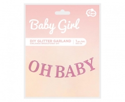 Банер гирлянд за декорация с текст Oh Baby / Бебе момиче, 3,00 м. дължина, цвят розов брокат /Gd/
