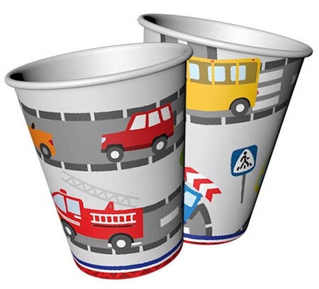 Комплект хартиена парти чинийка и чашка Транспортни средства, кола, автобус, пожарна, 8 бр. в опаковка /Tr/