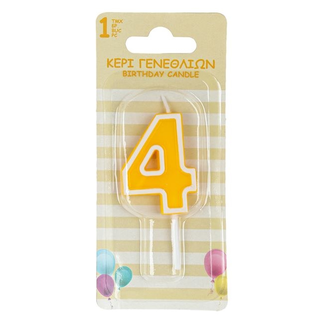 Свещичка цифра 4, цвят жълт пастел /Mb/
