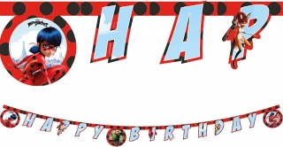 Банер с текст Happy Birthday Калинката и Черния котарак, 2,00 м дължина /Gd/