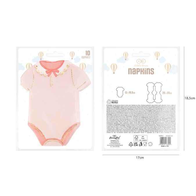 Парти салфетки Бебе момиче боди, 16,5х13 см, 10 бр. в пакет /Pp/