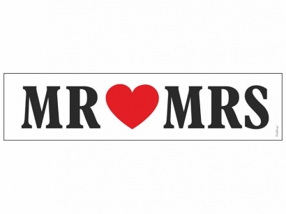 Табелка за номер на автомобил с надпис Mr and Mrs, младоженци, сватба, 50х11,5см /Pd/