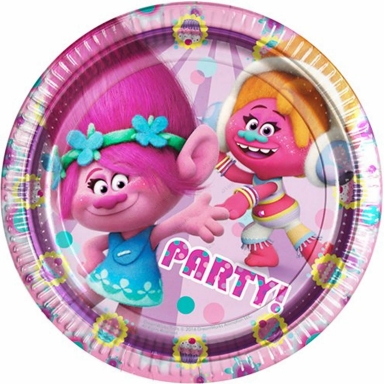 Хартиена парти чинийка Тролчета / Trolls 23 см. диаметър, 8 бр. в опаковка