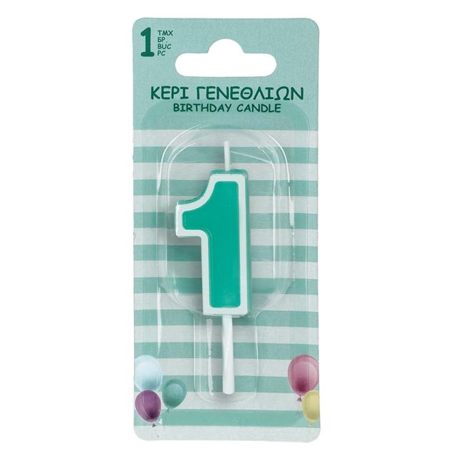Свещичка цифра 1, цвят мента пастел /Mb/