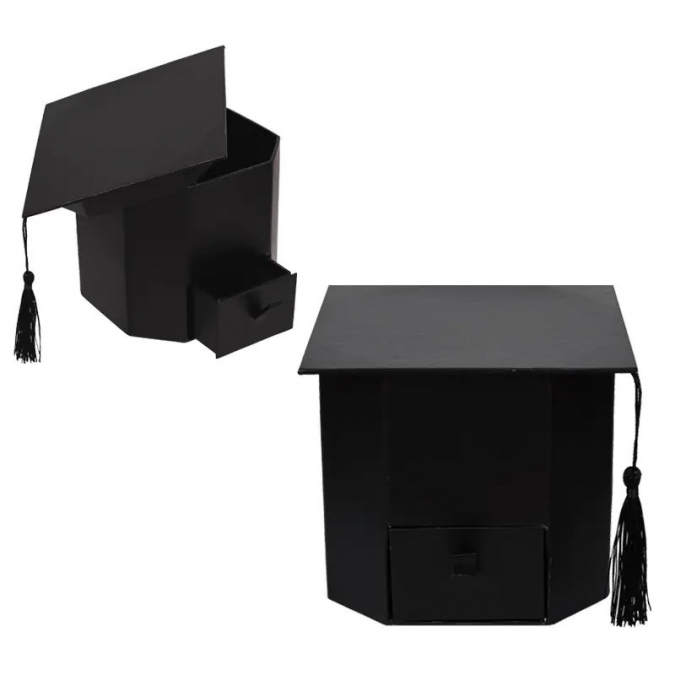 Подаръчна черна кутия с чекмедже, Шапка, Дипломиране /Km/