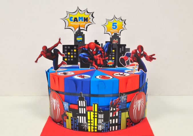 3Д Хартиена торта с декорация и персонализация Спайдърмен